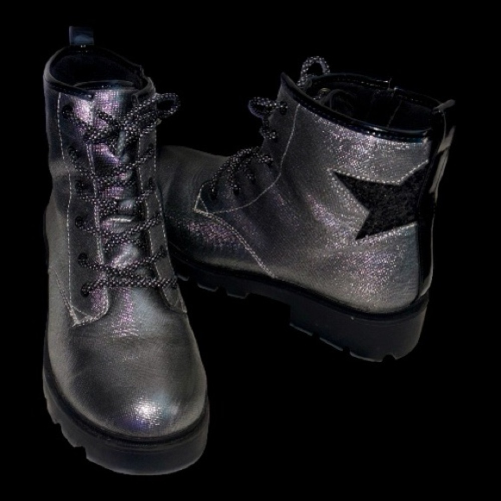 Shiny Combat style Ankle boot